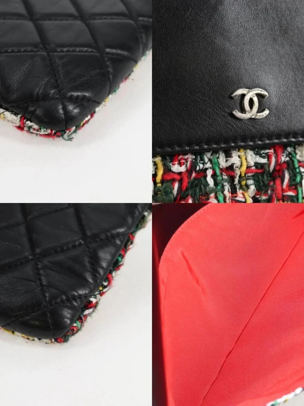 CHANEL Clutch Bag tweed Black Silver CC Auth 127554SAM